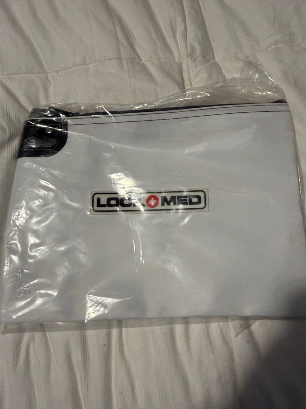 Lock+Med White Zipper Pouch - safety Lock bag